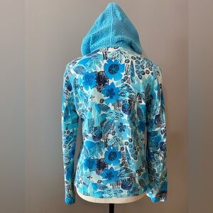 Sigrid Olsen 85% Cotton Light Blue Floral Hoodie crochet hood & pockets Medium P